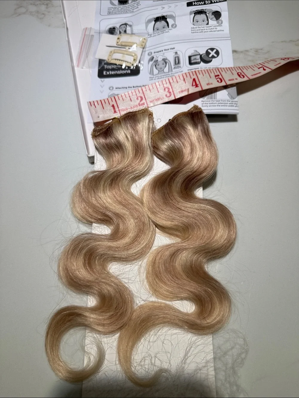 💯% 12” HUMAN Hair Clip In Extensions, Wavy, 6 Pieces, 2” Wide, Blonde shades